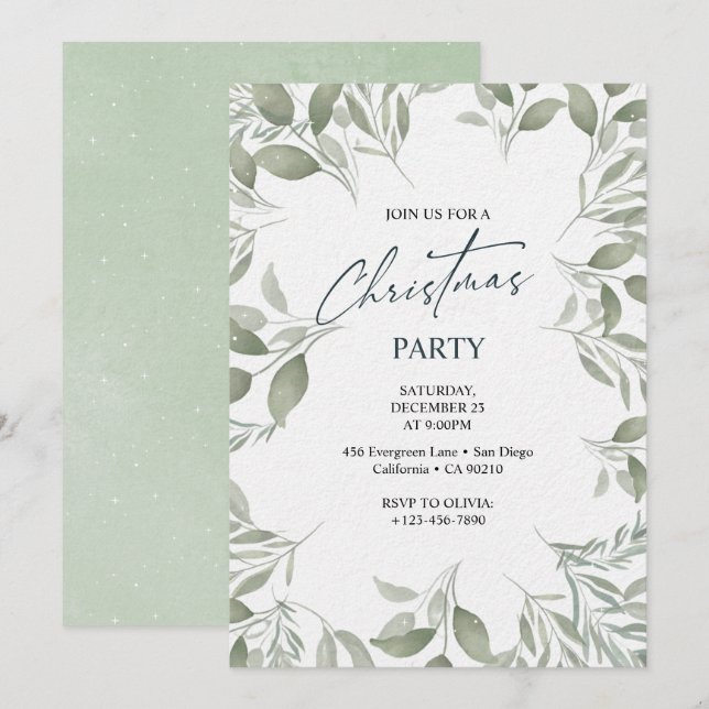 Elegant, klassisk Blommigt, jul Inbjudningar (Fram/baksida)