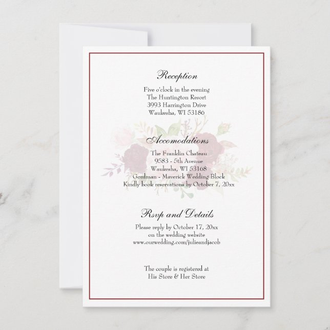 Elegant klassisk blomsterbröllopsmottagning inbjudningar (Framsida)