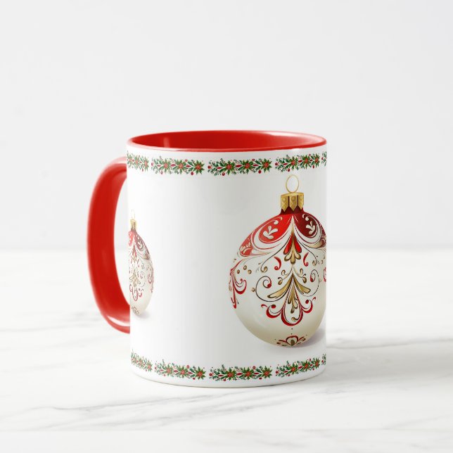 Elegant klassisk botanisk julgranskula mugg (Framsida vänster)