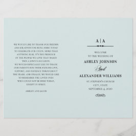 Elegant klassisk bröllop. Blått program har vikts