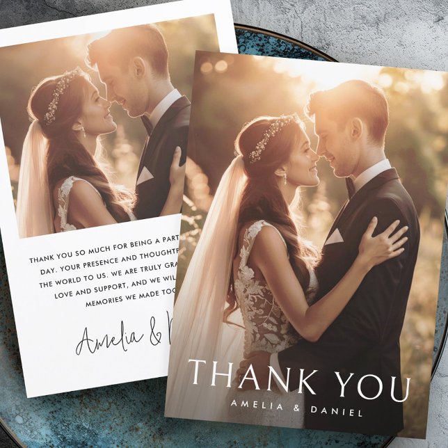 Elegant klassisk bröllop-foto tack kort (Elegant classic wedding photo thank you card)