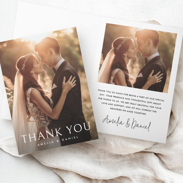 Elegant klassisk bröllop-foto, uppvikt tack kort (Elegant classic wedding photo folded thank you card)