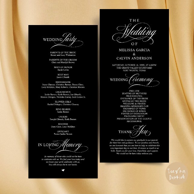 Elegant Klassisk Bröllopsceremoniordning Program (Elegant Classy Wedding Ceremony Order Program Card in Black and White)