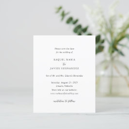 Elegant klassisk budgetbröllop spara datum