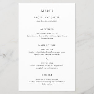 Elegant klassisk budgetbröllopsmeny flygblad