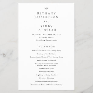 Elegant klassisk budgetbröllopsprogram flygblad