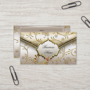 Elegant Klassisk Damast Karamell Kräm Beige Guld Visitkort