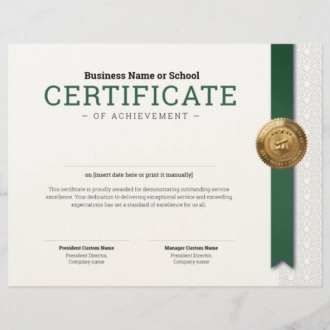Elegant klassisk diplomcertifikat guldpräglad stäm brevhuvud (Framsida)