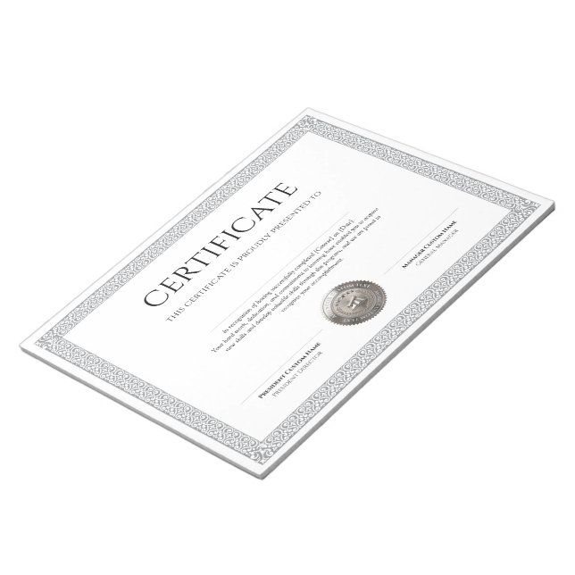 Elegant klassisk diplomcertifikat silverstämpel anteckningsblock (Vinklad)
