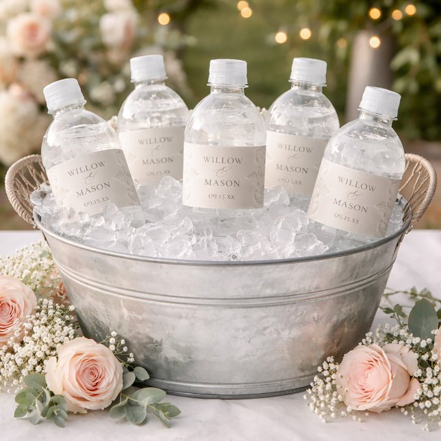 Elegant Klassisk Elfenbensfärgad Barock Bröllop Vattenflaskor Etikett (Elegant Classic Ivory Baroque Wedding Water Bottle Label)