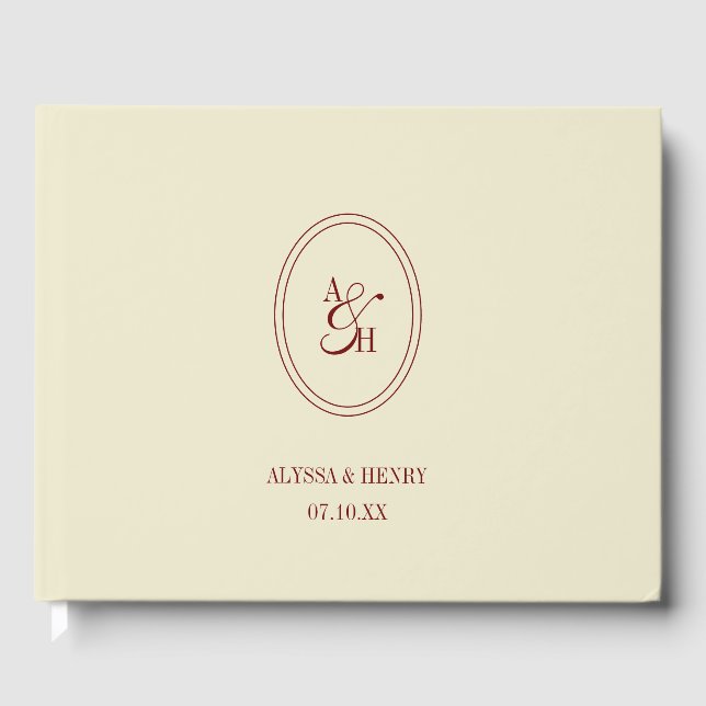 Elegant Klassisk Elfenbensvit Monogram Bröllop Gästböcker (Framsida)