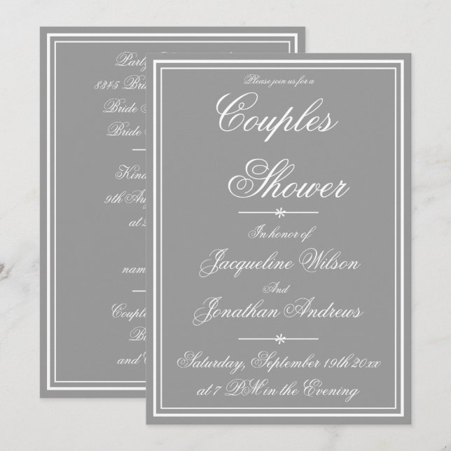 Elegant Klassisk Enkel Personlig Brudparsdusch Inbjudningar (Fram/baksida)