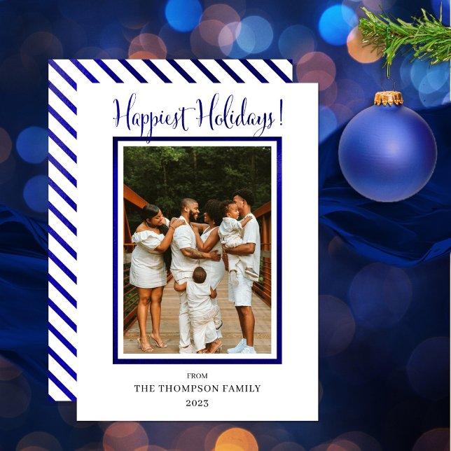 Elegant Klassisk Falsk Folie Foto Goda Helger Julkort (Wish your friends and family "Happiest Holidays" with this royal blue photo design!)