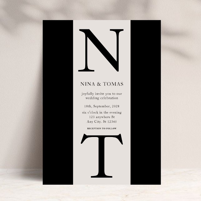 Elegant Klassisk fet monogramtypografi Bröllop Inbjudningar (Skapare uppladdad)