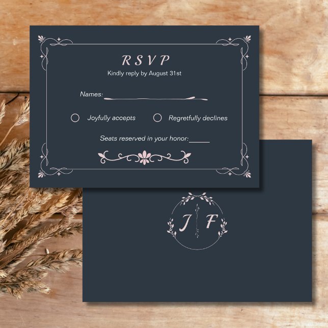 Elegant Klassisk flotta och  Bröllop OSA Kort (Navy and Blush Pink Wedding RSVP card)