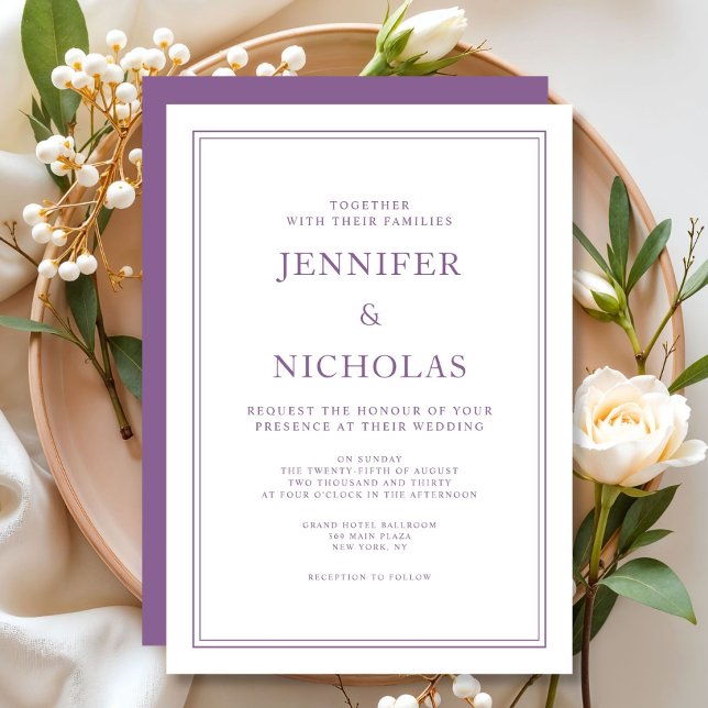 Elegant Klassisk Formell Fransk Lila Bröllop Inbjudningar (Elegant Classic Formal French Lilac Wedding Invitation)