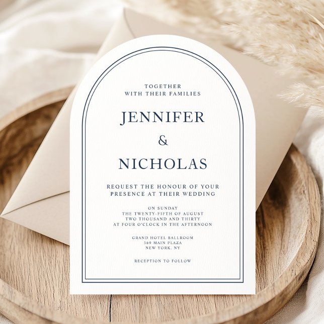 Elegant Klassisk Formell Marinblå Bröllop Inbjudningar (Elegant Classic Formal Navy Blue Wedding Invitation)
