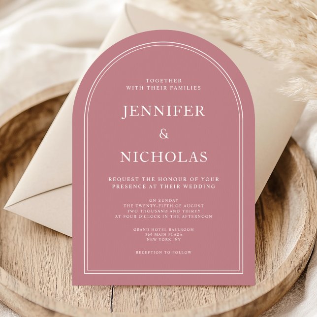 Elegant klassisk formell rosa bröllopsbåge inbjudningar (Elegant Classic Formal Pink Wedding Arch Invitation)