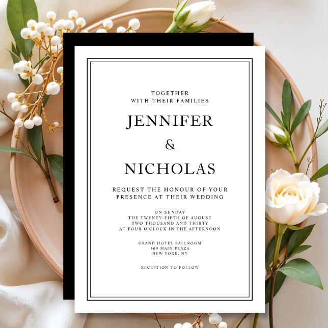 Elegant klassisk formell svart och vit bröllopsfes inbjudningar (Elegant Classic Formal Black And White Wedding Invitation)
