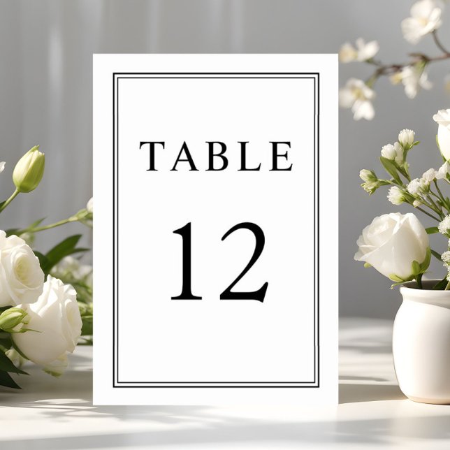Elegant Klassisk Formell Svart Vit Bröllop  Bordsnummer (Elegant Classic Formal Black White Wedding Table Number)