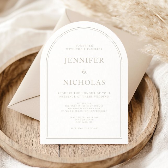 Elegant klassisk formell taupe bröllopsbåge inbjudningar (Elegant Classic Formal Taupe Wedding Arch Invitation)