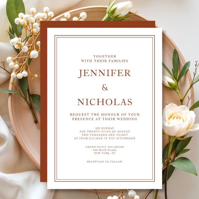 Elegant klassisk formell terrakotta bröllop  inbjudningar (Elegant Classic Formal Terracotta Wedding Invitation
)