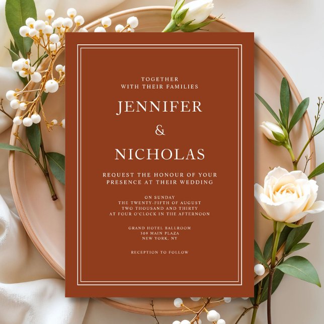 Elegant klassisk formell terrakotta bröllop  inbjudningar (Elegant Classic Formal Terracotta Wedding Invitation)