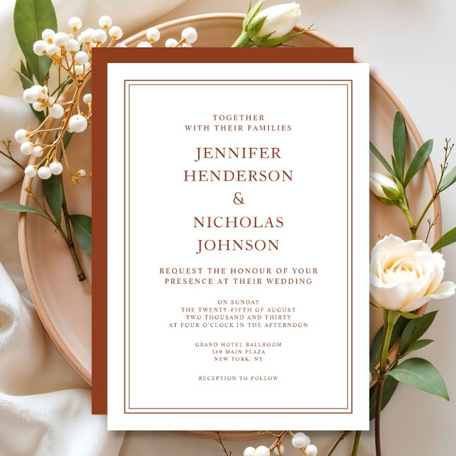 Elegant Klassisk Formell Terrakotta Bröllop Inbjudningar (Elegant Classic Formal Terracotta Wedding Invitation)
