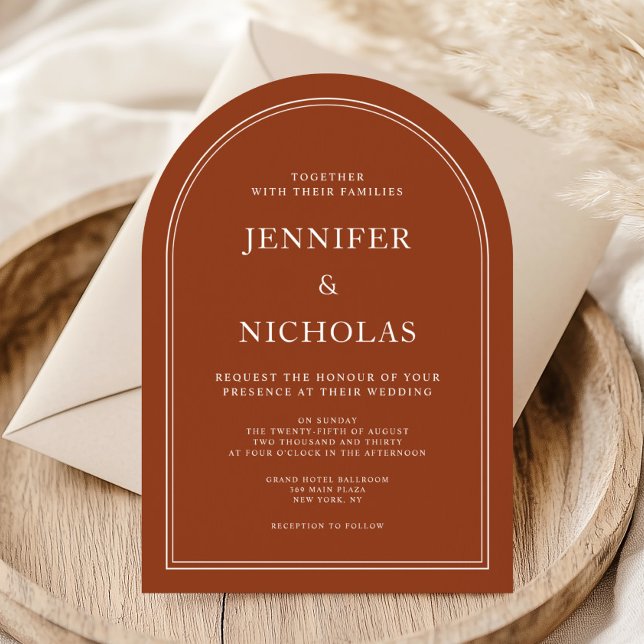 Elegant klassisk formell terrakotta bröllopsbåge inbjudningar (Elegant Classic Formal Terracotta Wedding Arch Invitation)