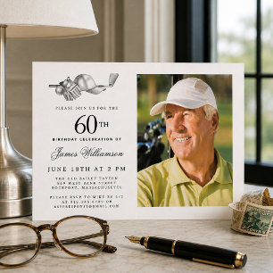 Elegant klassisk golf 60-års födelsedagsfest foto inbjudningar