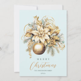 Elegant klassisk gul blå lyx julbukett julkort