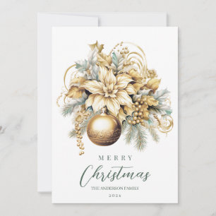 Elegant klassisk gul blå lyx julbukett julkort