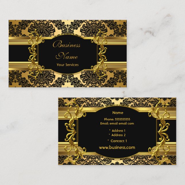 Elegant Klassisk Guld Damask Blommig Profil Visitkort (Fram/baksida)