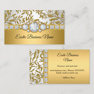 Elegant Klassisk Guld Damask Blommig Vit Visitkort