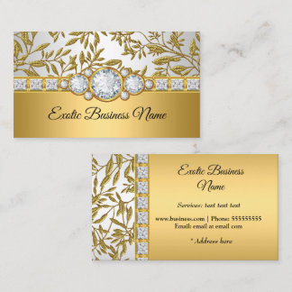 Elegant Klassisk Guld Damask Blommig Vit Visitkort
