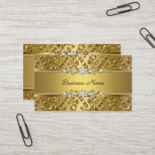 Elegant Klassisk Guld Damask Präglad Bild Visitkort