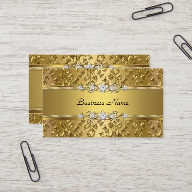 Elegant Klassisk Guld Damask Präglad Bild Visitkort (Fram/Back In Situ)