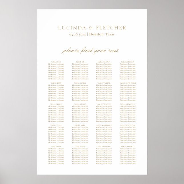 Elegant klassisk guld formell bröllops sittplatska poster (Framsidan)