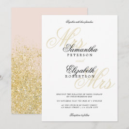 Elegant klassisk guld glitter lesbisk bröllop inbjudningar