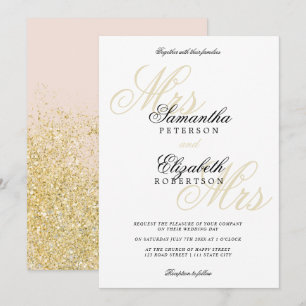 Elegant klassisk guld glitter lesbisk bröllop inbjudningar