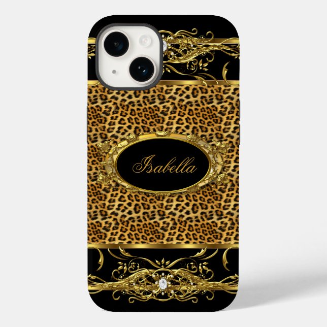 Elegant Klassisk Guld Leopard Svart (Baksida)