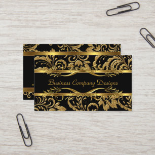 Elegant Klassisk Guld Svart Damask Präglad Utseend Visitkort