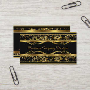Elegant Klassisk Guld Svart Damask Präglad Utseend Visitkort