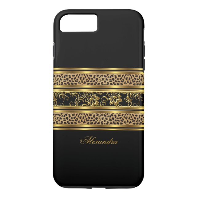 Elegant Klassisk Guld Svart Leopard Blommig Case-Mate iPhone Skal (Baksida)