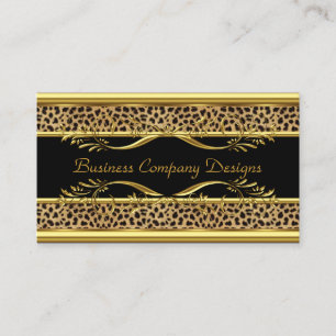 Elegant Klassisk Guld Svart Leopard Djurtryck Visitkort