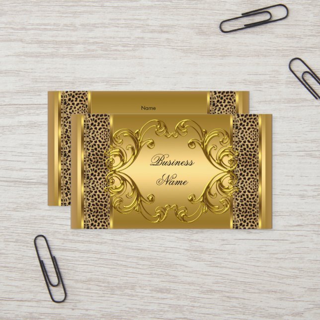 Elegant Klassisk Guld Svart Leopard djurtryck Visitkort (Fram/Back In Situ)