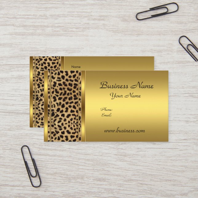 Elegant Klassisk Guld Svart Leopard djurtryck Visitkort (Fram/Back In Situ)