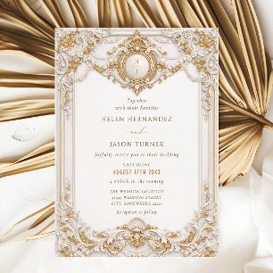 Elegant Klassisk Guld & Vit Barock Ram Bröllop Inbjudningar
