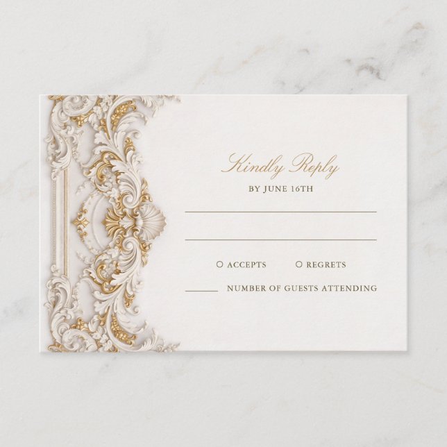 Elegant Klassisk Guld & Vit Barock Ram RSVP Tilläggskort (Framsida)