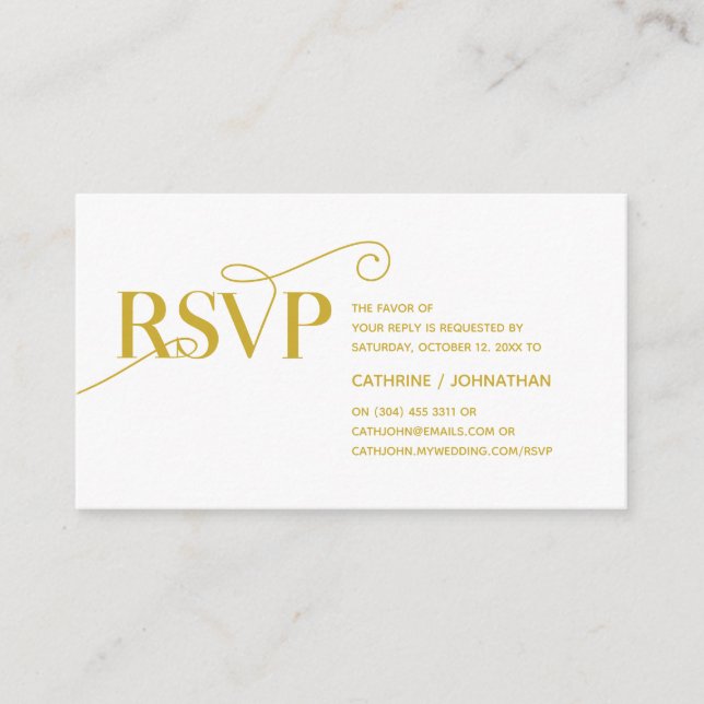 Elegant Klassisk, Guldskrift, RSVP svara Tilläggskort (Framsida)